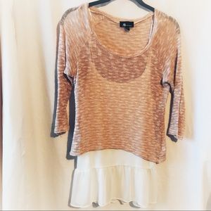 AB Studio—Sheer Knit Top over white ruffle Cami